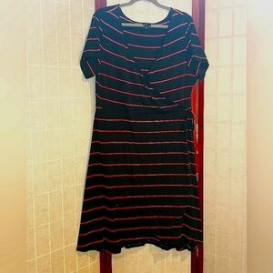 Torrid Black and Bright Orange Striped Faux Wrap Dress